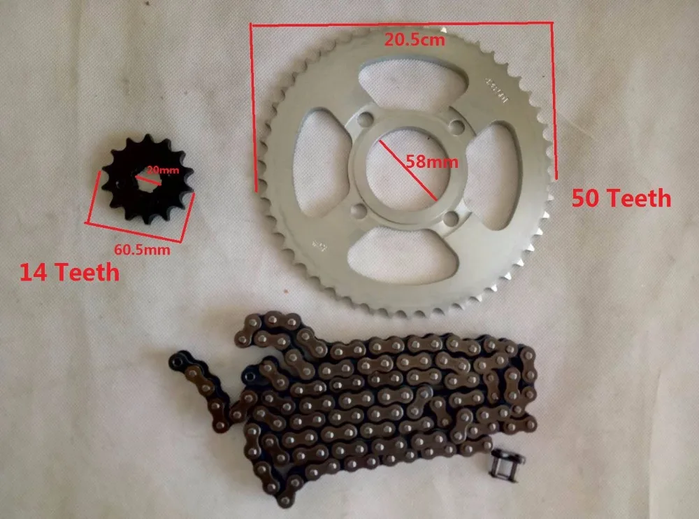 

WUYANG WY125-A CG125 428H 116 Roller Motorcycle Chain With 38T/42T/50T 14T/15T/16T Front Rear Sprockets