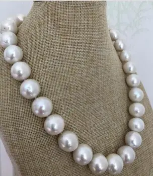 

free shipping >>>>noble jewelry gorgeous 12-14mm south sea round white pearl necklace 925s