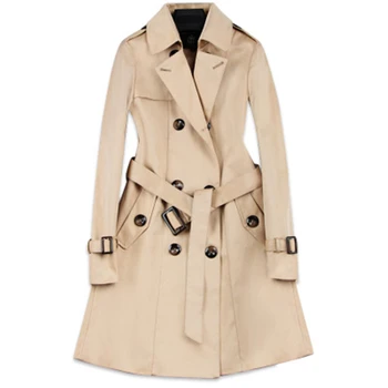 

Korean version of the self-cultivation popular women's windbreaker spring and autumn new double-breasted long windbreaker B056