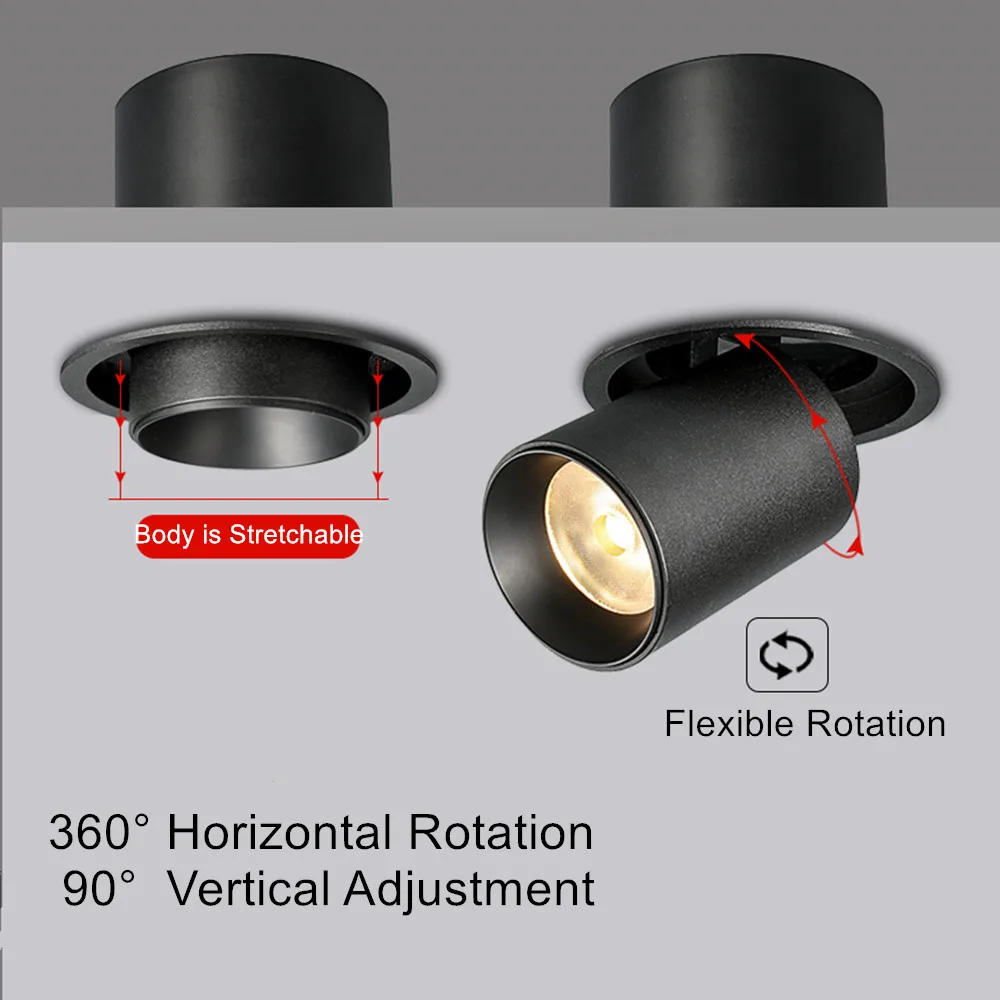 Светодиодный светильник с регулируемой яркостью, регулируемый Точечный светильник на 360 градусов, 12 Вт, Встраиваемый светодиодный светильник для помещений, светодиодный потолочный светильник, светильник для спальни