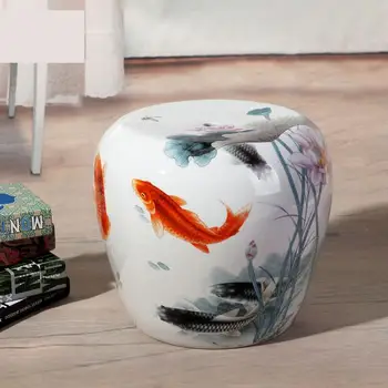 

Jingdezhen Hand-painted fish and lotus pattern Ceramic stool Household Decoration blue and white Ceramic Porcelain Stool