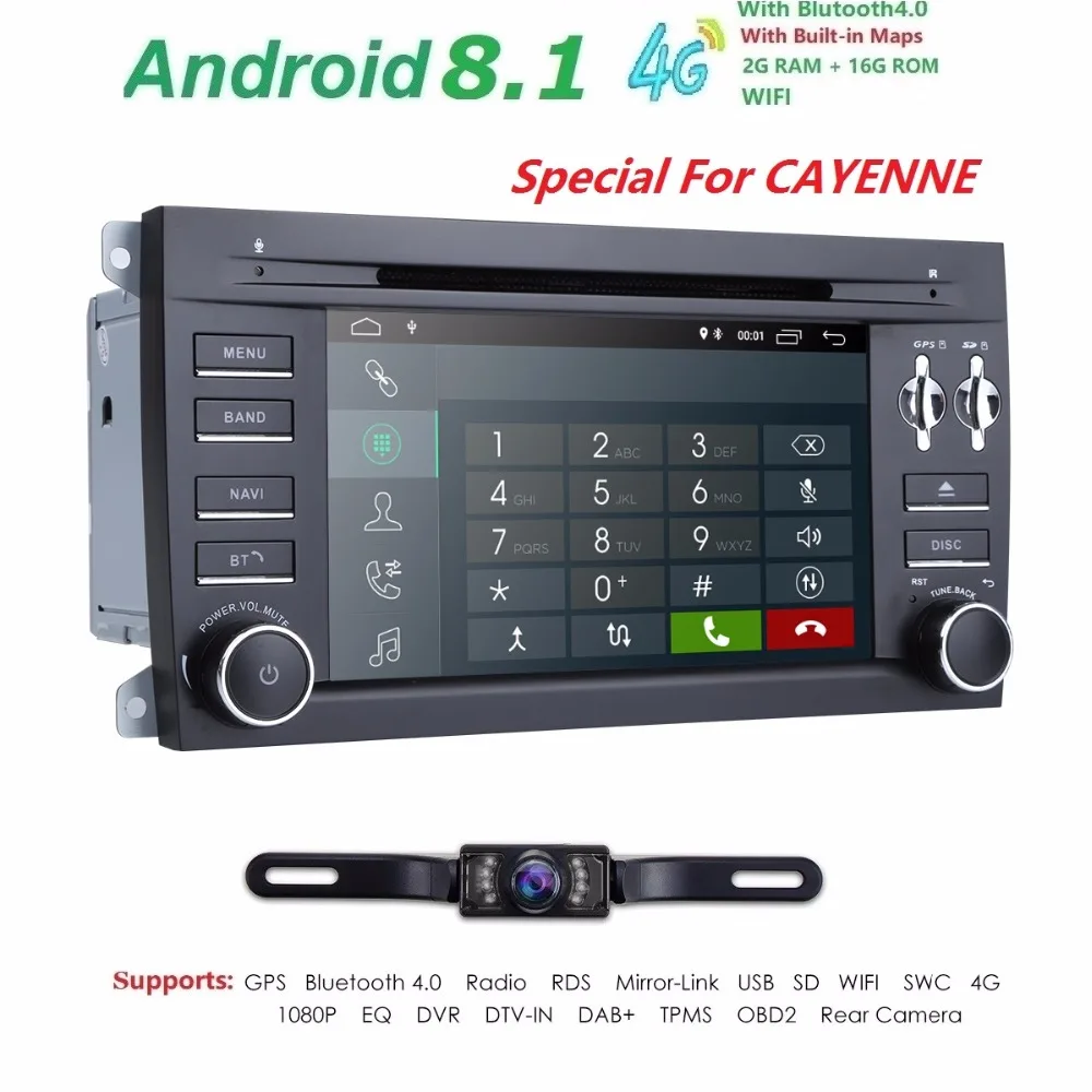 2Din Android8.1 Car DVD Player for Porsche Cayenne 2003 2004 2005 2006 2007 2008 2009 2010 with 4G WiFi GPS Radio 2GB RAM BT CAM |