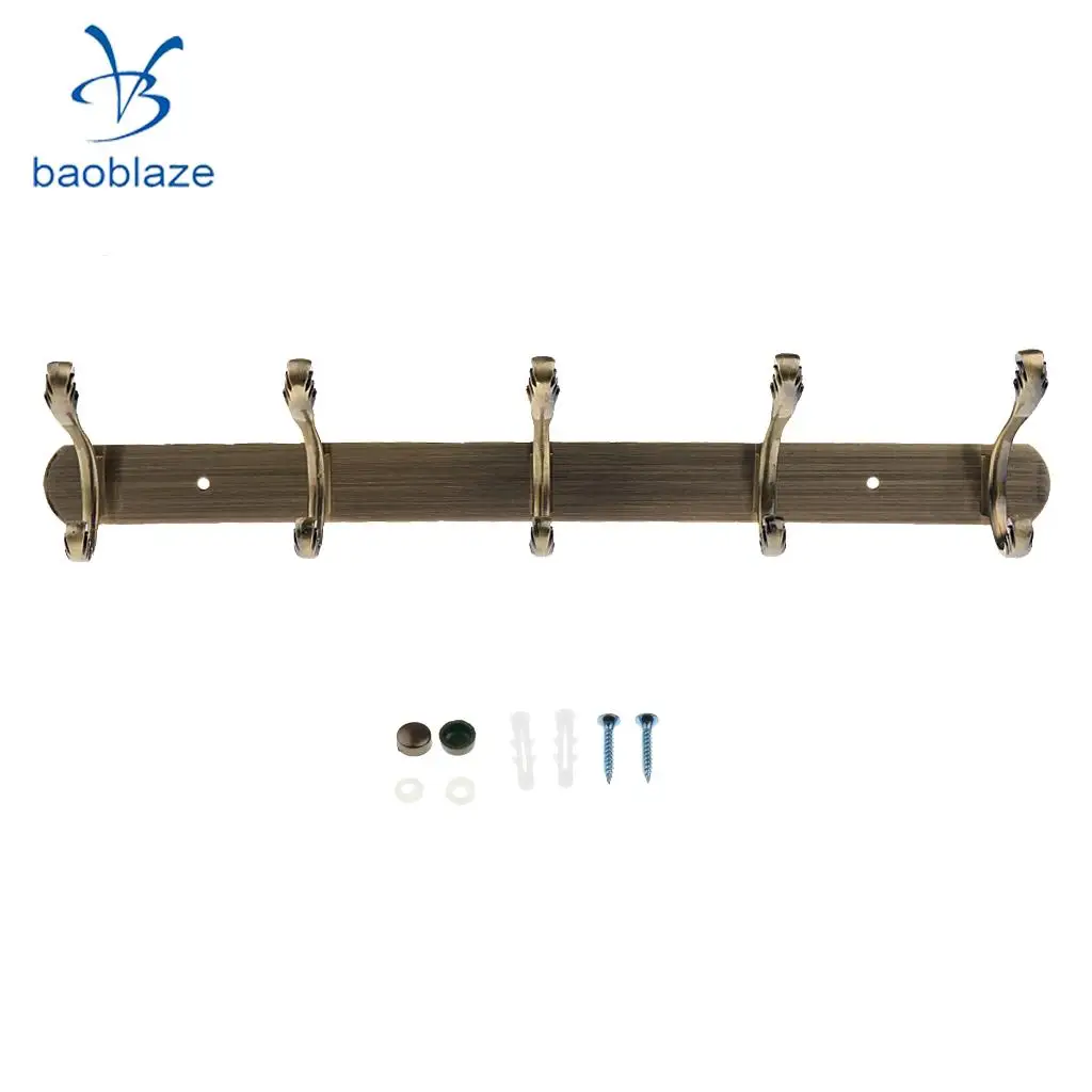 5-Hooks Hanger Hook Rail for Bathroom Towel Kitchenware Clothes Coat Wall Door Mounted Hooks	