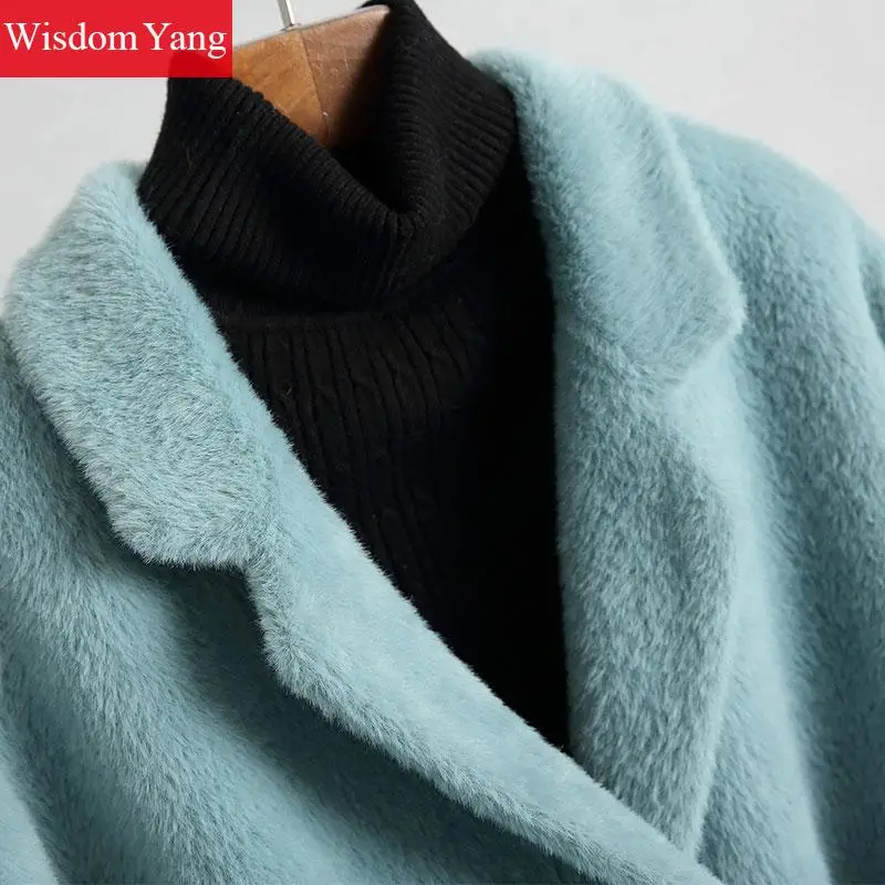 Survêtement Polaire Bureau Bleu Blue pink Poches Pardessus Hiver Coat Oversize Manteaux Trench Élégant Femmes Manteau Laine Coat Long Costume Chaud Dames Rose RI6wxnT