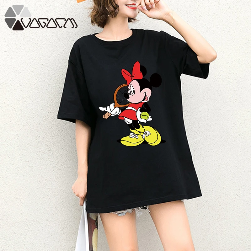 

Summer Clothes Women Minnie Mickey Mouse Print Tops Tee Short Sleeve White Loose Cartoon Plus Size T Shirts Casual Girl Party