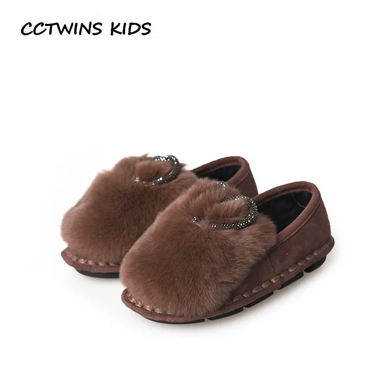 CCTWINS дети 2018 зимняя детская мода принцесса без каблука Детские брендовые со стразами слипоны обувь для девочек Кролик Теплые Лоферы GL2025