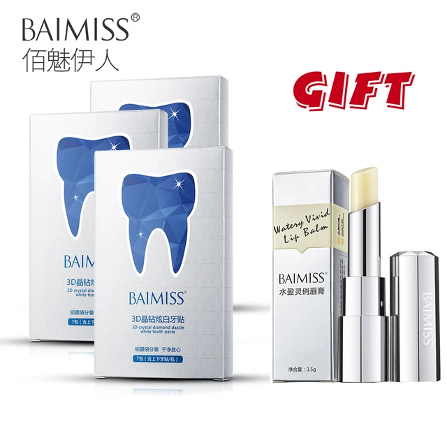 R 48 08 20 De Desconto Comprar Presente 3 Obter 1 Baimiss 3d Branco Gel Teeth Whitening Strips 3 Pcs Aguado Vivid Lip Balm 1 Pcs Batom Hidratante