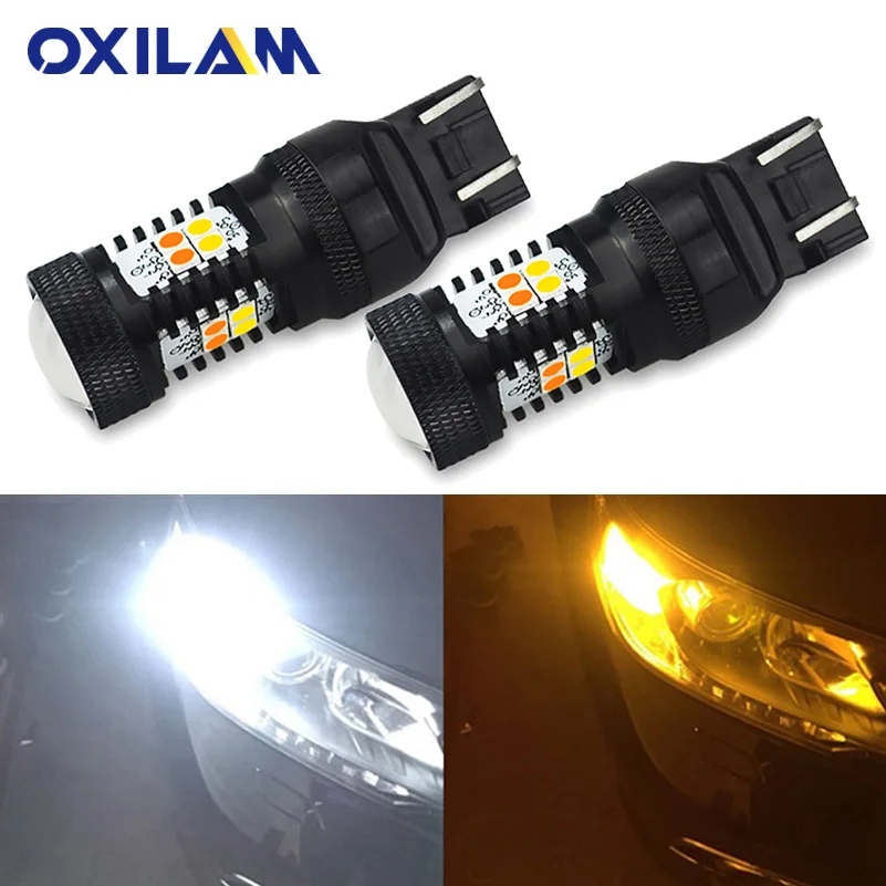 

OXILAM Dual Color T20 w21 5w DRL 7440 Switchback wy21w 7443 LED Bulb 3030 SMD Turn Signal Lamp Exterior Light for Car Auto