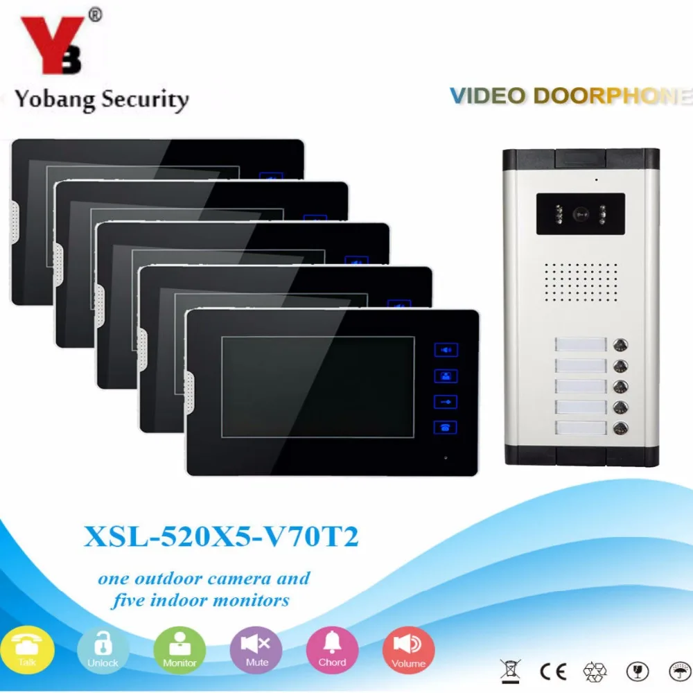 

YobangSecurity 5 Units Apartment Video Intercom 7 Inch Monitor Wired Video Doorbell Door Phone Speakphone Intercom System Kit