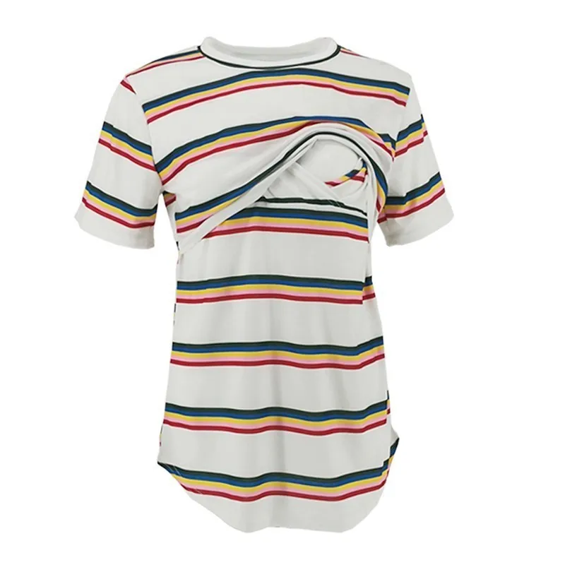 

Nursing T Shirt Summer Casual T-shirt Striped Maternity O Neck Clothes For Pregnant Women Pregnancy Feeding Tee Top