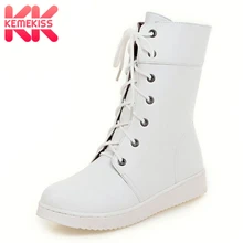 KemeKiss/женские полусапожки на шнуровке; женская обувь для отдыха с круглым носком на плоской подошве; Botas Feminina; теплая Модная обувь на меху; размер 32-40