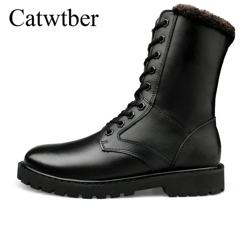 

Catwtber Ankle Trim Flats Ankle Winter Warm Snow Autumn Boots Casual Work Martin Shoes Men Fashion Male Boots Leather Footwear