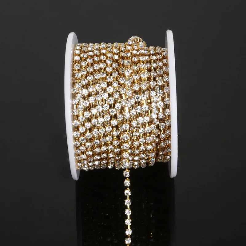 

10 yards/roll gold base clear crystal SS8(2.3-2.4mm) intensive gold base new style diy beauty accessories rhinestone chain