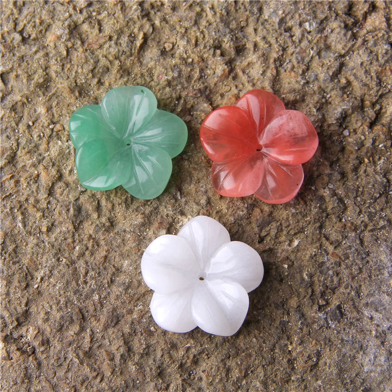 

High Quality 3pcs Natural Stone Carving Flower Beads DIY Wholesale Loose Beautiful Flower Beads for Jewelry Making & Decoration