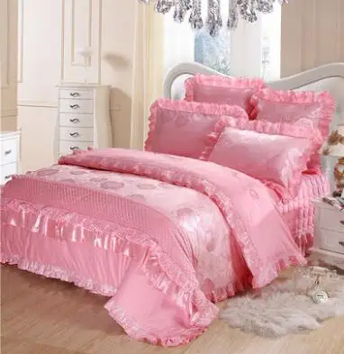 

Bedspread Bed cover wedding four piece wedding New Lace Princess Lace Pink Pink Bedding