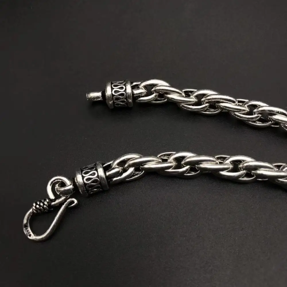 

Sterling S925 Silver Bracelet Women's Man Retro Collar Unique Individually 7.6''L Link Chain