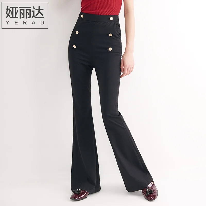 YERAD High Waist Flare Pants 2017 Autumn New Black Bell Bottom Pants OL