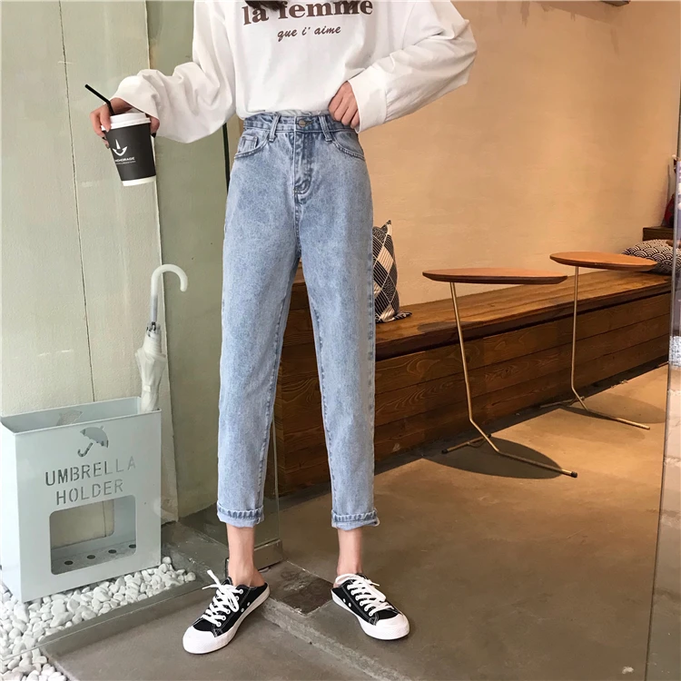 Женские джинсы, однотонные, трендовые, свободные, элегантные, подходят ко всему, высокое качество, корейский стиль, для досуга, повседневные, для женщин, для девушек, милые, простые