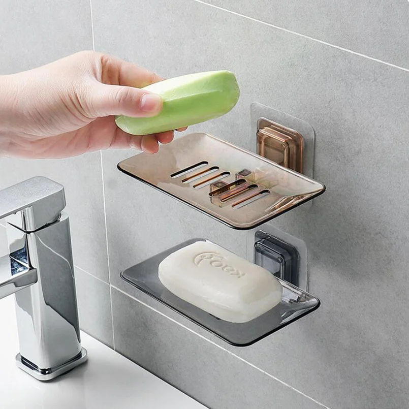 

Soap Dishes Drain Sponge Holder Bathroom Organizer Wall Mounted Storage Rack Soap Box Kitchen Hanging Shelf