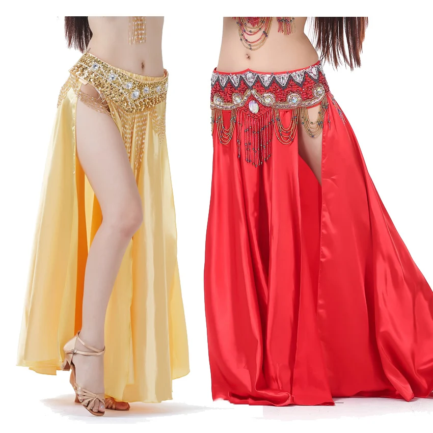 

Female Satin Silk Shining Belly Dance Skirt(no Belt) Basic Plus Size Gypsy Spanish Flamenco Bally Dancing Ballroom Costumes