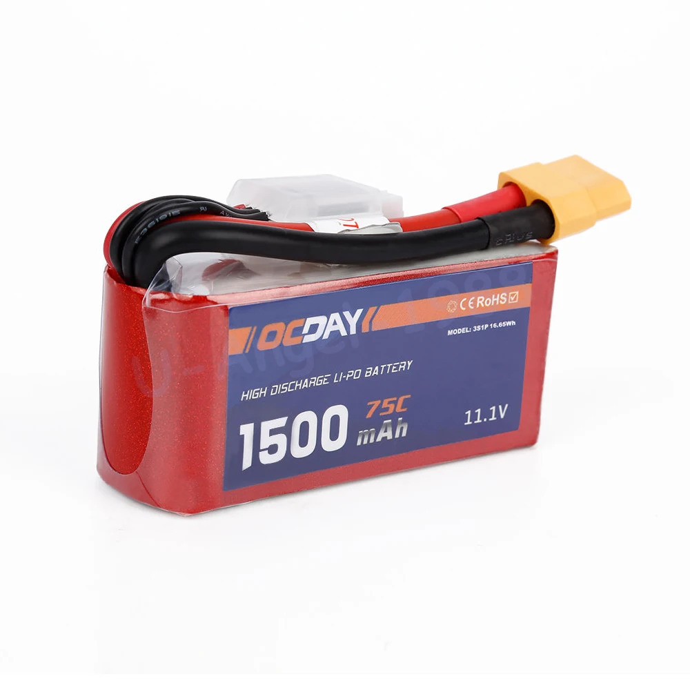 

Wholesale 1pcs OCDAY 11.1V 14.8V 1300mAh 1500mah 1800mah 75C Lipo Battery XT60 Plug for 150-280 Raing Quacopter