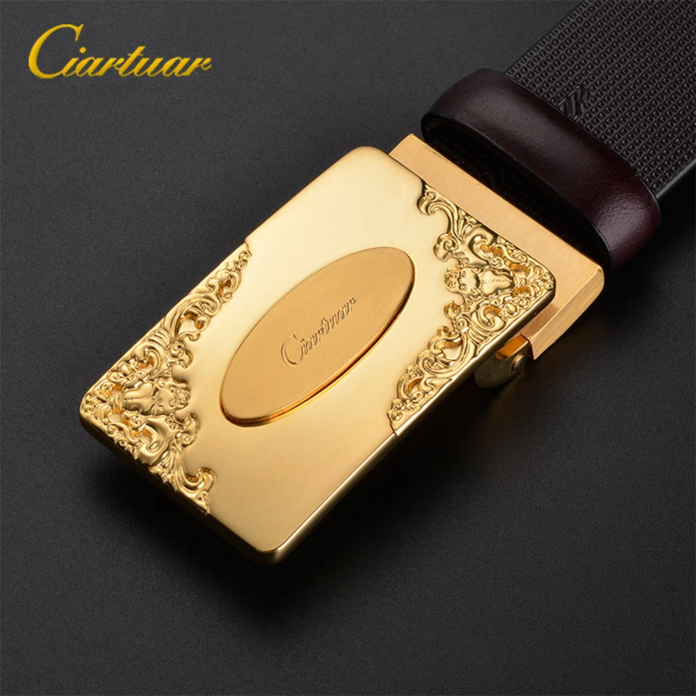

Ciartuar Leather Belt Genuine Leather Belt Male Men Casual High Quality Metal Buckle Strap for Jeans Gold Luxury Trouser