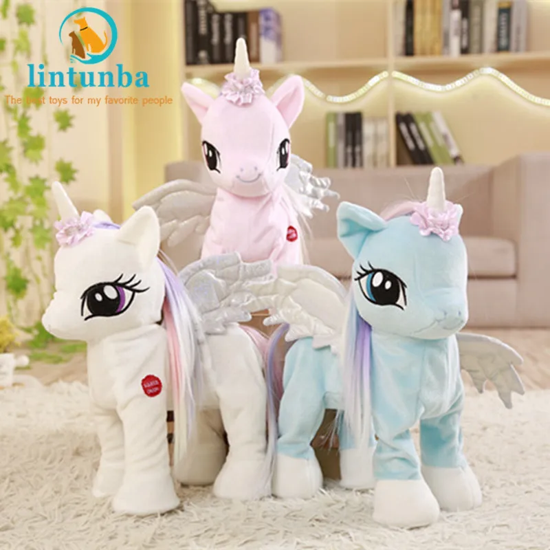 

46cm Electric Unicorn Anime Game Walking MUSIC Unicorn Figurine Puzzle multifunctional horse Toy Christmas Birthday Best Gift