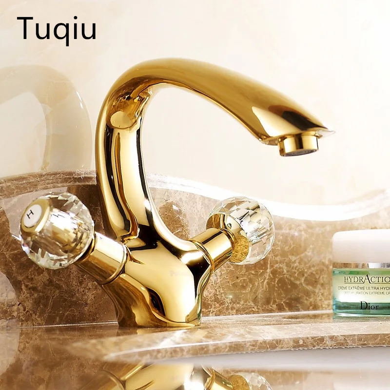 

Basin Faucets Gold Brass Crystal Handle Bathroom Faucet Tap Toilet Mixer Water Tap Deck Mounted Basin Sink Crane Taps