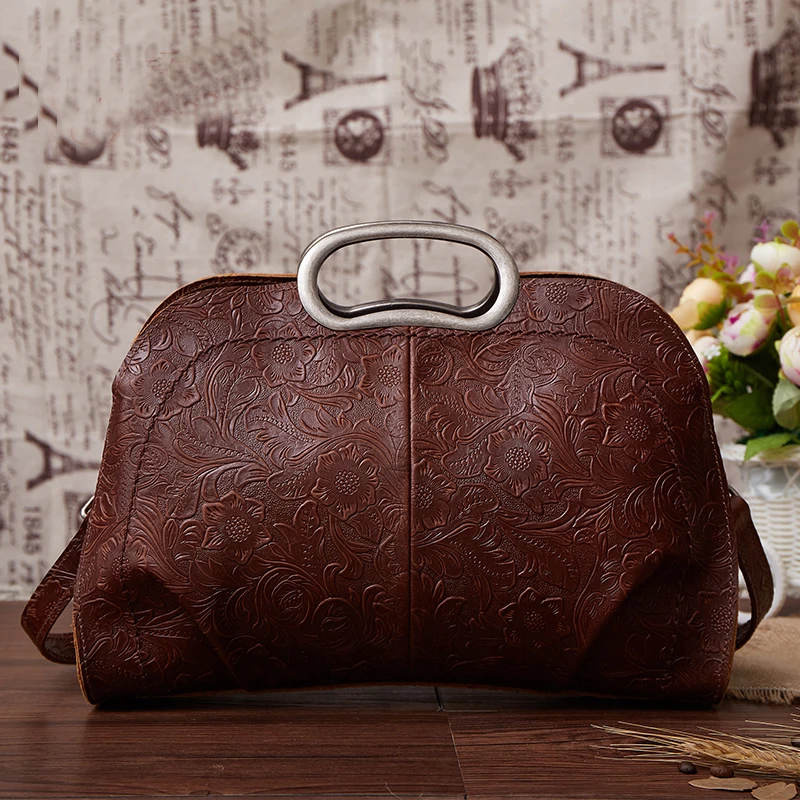 

100% Natural Skin Top Handle Bag Tote Cross Body Handbag Retro National style Genuine Leather Women Shoulder Messenger Bags