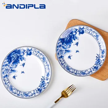 

Jingdezhen Blue and White Porcelain Tableware Ceramic Bone China Steak Plate Shallow Face Plate Deep Fruit Tray Dessert Dish