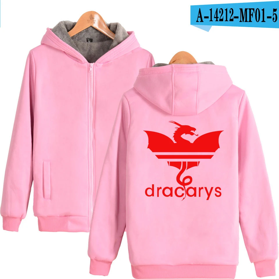 Dracarys/большие размеры; плотные толстовки; толстовка; очень теплое пальто; зимняя куртка на молнии в стиле Харадзюку; уличная одежда унисекс; большие размеры - Цвет: pink