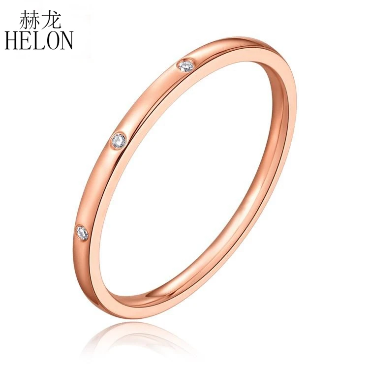HELON Solid 14K розовое золото 0.03CT сертифицированное H/SI круглое кольцо с натуральными бриллиантами для женщин свадебный подарок вечерние модные элегантные ювелирные изделия