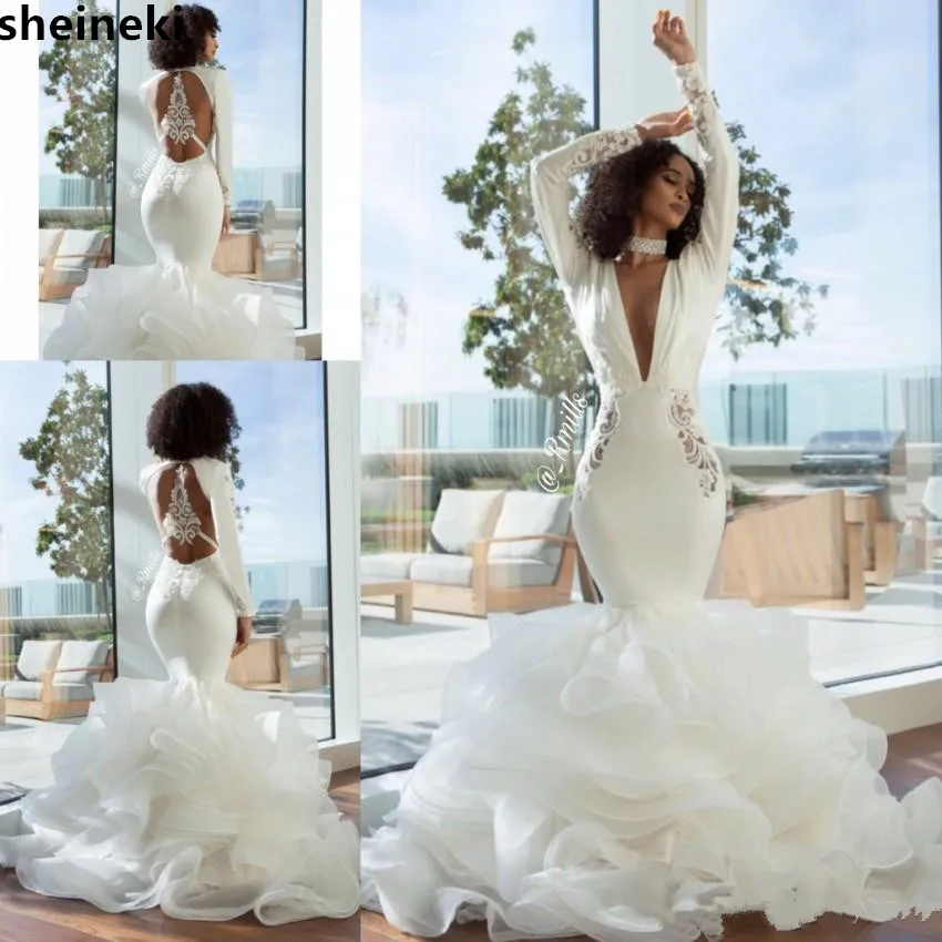 elegant-white-mermaid-prom-dresses-sexy-deep