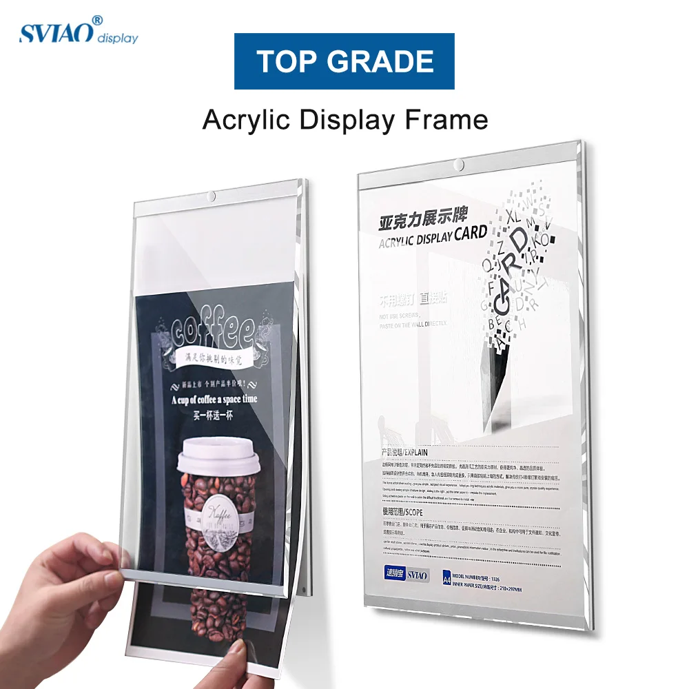 sviao A4 acrylic photo frame, wall poster menu display stand, office qualification book display frame, no punching