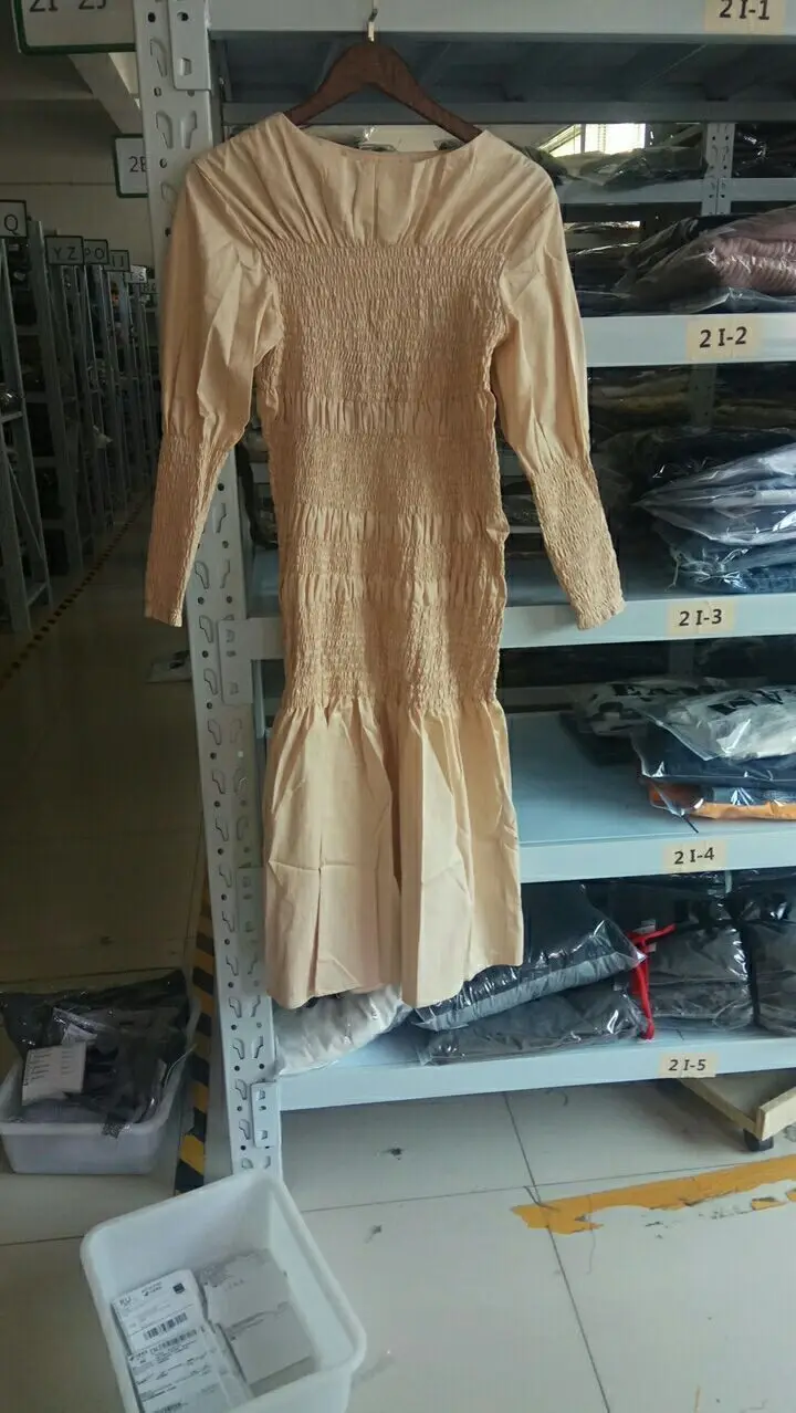 DEAT новая весенняя модная женская одежда Европа круглый вырез рукава-фонарики Высокая талия Плиссированное Длинное Платье женское WE01812M