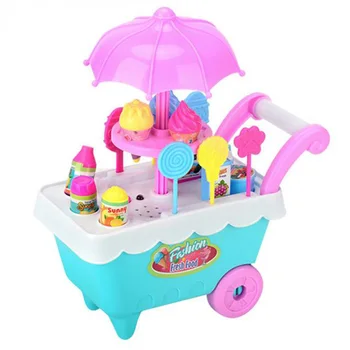 

19Pcs Set Ice Cream Trolley Cart Plastic Pretend Play Food Dessert Toy for Children Kids