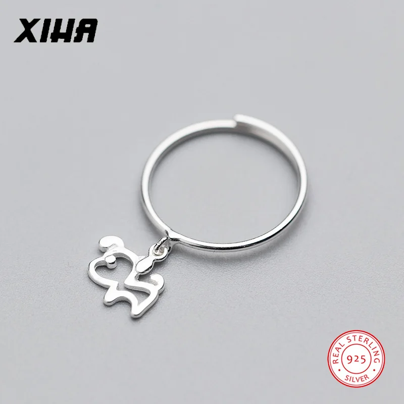 XIHA Hollow Dog Animal Pendant 925 Sterling Silver Rings for Women Simple Vintage Engagement