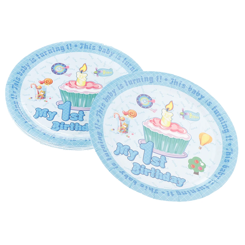  Baby Girl Boy 1st Birthday Cake Paper Plates Disposable Happy Birthday My 1st Birthday Baby Birthday Party Dinnerware Supply 