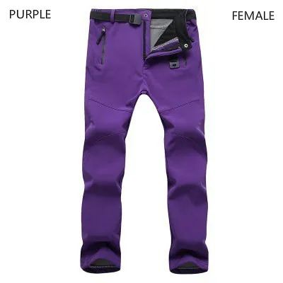 Woman Men Outdoor Camping&Hiking Pants Soft Shell Waterproof Fleece Windproof Pants SkiingTrousers Double snowboard trousers - Цвет: one