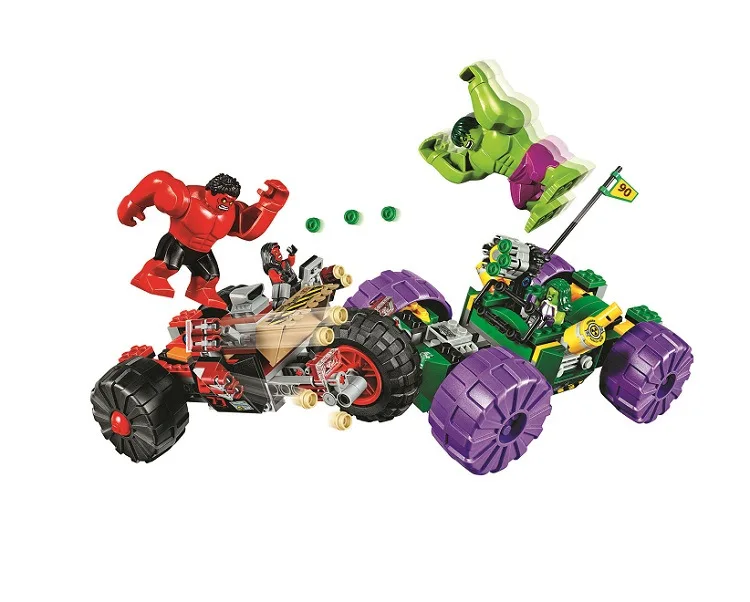 

10675 387 pcs Marvel Super Hero Hulk Vs Rouge Hulk Equipe VEhicule Building Block Compatible 76078 DIY Briques Jouet