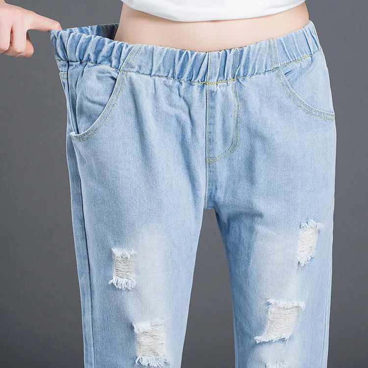 Plus Size Jeans Woman Harem Pants Ripped Casual Loose Ankle-Length Elastic Waist Denim Pants Summer Spring Fashion Plus Size Jeans Woman Harem Pants Ripped Casual Loose Ankle-Length Elastic Waist Denim Pants Summer Spring Fashion