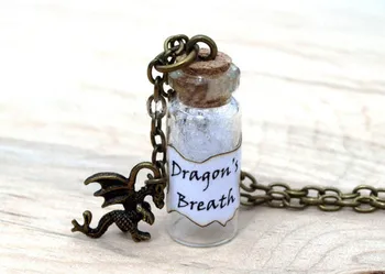 

12pcs/lot Dragon's Breath Bottle Necklace with a Dragon Charm, Dragonheart Maleficent Once Upon a Time