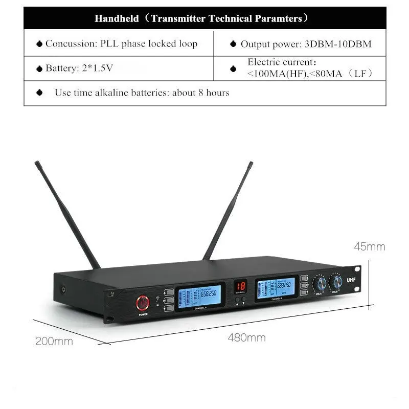 Одежда высшего качества! Чистый звук Профессиональный UHF двойной ручной Двухканальный беспроводной микрофон