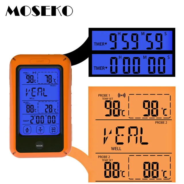 Moseko Érintőképernyő Digitális Vezeték Nélküli Húshőmérő Kettős Szonda Sütő Víz Ételekhez Bbq Grill Főző Konyhai Riasztás Hőmérő - Image 4