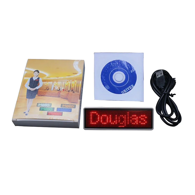 

Promotion cheap advertising red color scrolling mini led badge name tag moving message sign