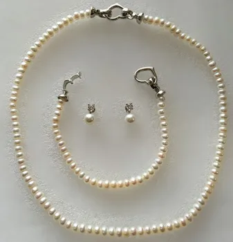 

Hot sell free shipping ~~ new design lady's 17.5" 5-5.5mm round pearl necklace +7.5" bracelet +earrings jewelry sets