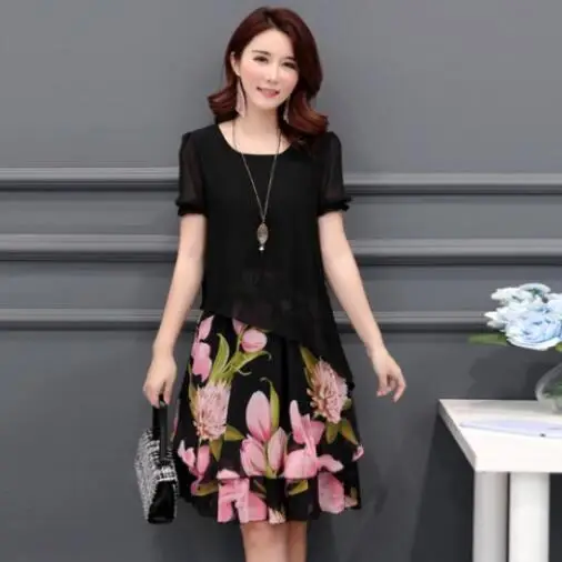 

Summer Chiffon Floral Dresses Women 2018 Plus Size Print midi Party Dress For Women Clothing Elegant Dress vestidos DW883