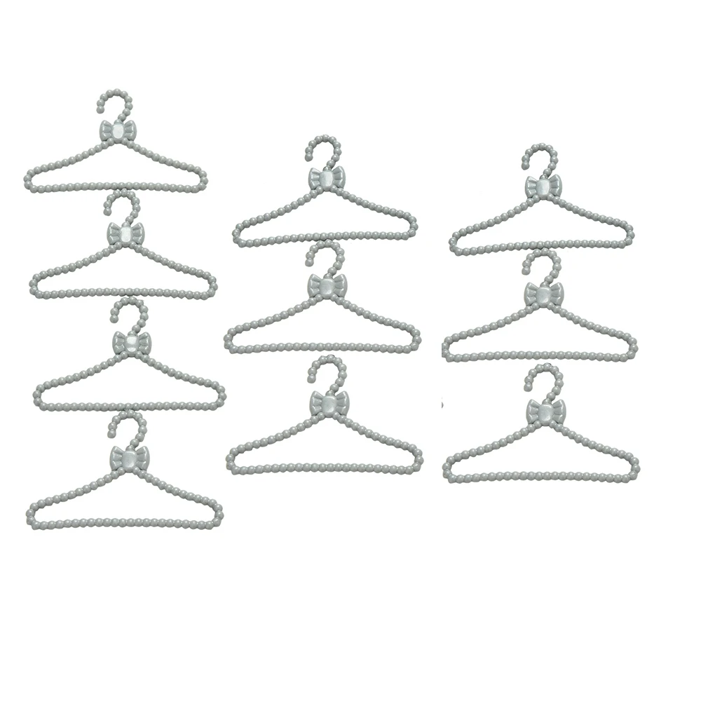 

NK 10 Pcs/Set Doll Clothes Hangers For Barbie Doll & Other 1/6 Dolls Doll Accessories Silver Gray Color Bow Design Hangers