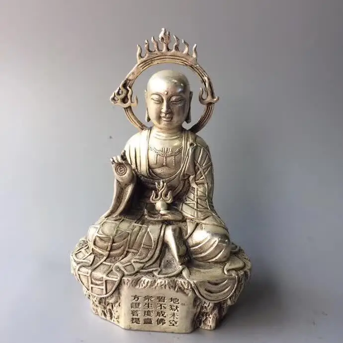 

Collection tibet silver handmade Dizang Bodhisattva statue,Home/office desk Buddhist temple decoration Buddha sculpture