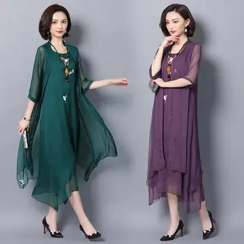 

robe de soriee 2020 New Green Women's Gradient Mother Of The Bride Dresses With Jacket Asymmetric Chiffon Wedding Party Vestiods
